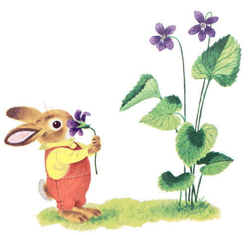 Richard Scarry bunny sniffing a violet